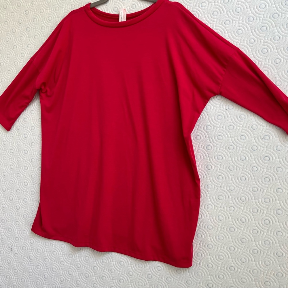 ACTING PRO Piko Style Red Quarter Sleeve Dolman Oversized Loose Fit Tunic Top - Picture 13 of 17